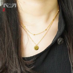 European American Minimalist Double Layer Gold Clavicle Chain Necklace With Round Pendant For Women Daily Wear - Product Image 1