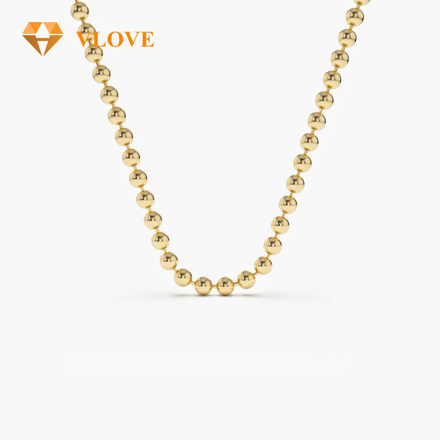 14k Gold Necklace Unique Fine Jewelry Long Beaded Necklace Bead Necklace Wholesale Solid Gold 14k Necklace Fine Cable Chain