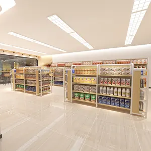 Ondola-Estantería de madera para comestibles, estantes metálicos para supermercado