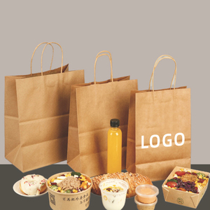 Biểu tượng tùy chỉnh thực phẩm Takeaway giấy mang theo túi có tay cầm có thể phân hủy lấy ra Túi giấy <span class=keywords><strong>Kraft</strong></span> - Product Image 1