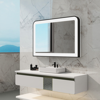 Miroir de salle de bain LED encadré rectangulaire arrondi, cadre en aluminium personnalisé, montage mural, interrupteur tactile, écologique, résistant à l'eau