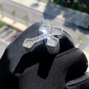 Bling Iced out bạc mạ vàng hip hop người đàn ông cậu bé trang sức Micro Pave 5A Cubic Zirconia CZ chữ thập hình dạng vòng - Product Image 2