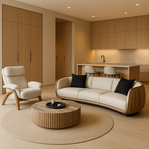 Sillón Individual de Cuero con Marco de Madera Moderno y Lujoso para Villa, Sofá Modular para Sala de Estar, Muebles para Hotel y Apartamento - Product Image 1