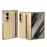 Casing Lipat Kulit PC+PU untuk Samsung Galaxy Z Fold 8 Wide 7 6 5 4 3 dengan Pelindung Engsel Kaca Temper dan Perlindungan Anti Benturan Penuh