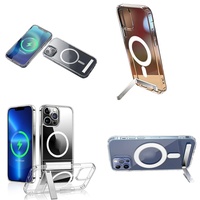 Casing Transparan Anti Benturan Magnetik dengan Penyangga untuk iPhone 11 12 13 14 15 16 Pro Max 17 Air Plus, Pelindung iPhone yang Tahan Lama