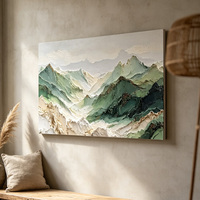 Peinture à l'huile texturée abstraite de montagne verte brumeuse en relief 3D peinte à la main, encadrée, décoration murale pour hall d'hôtel Huamiao