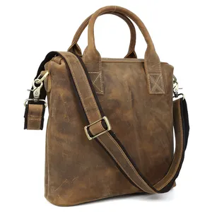 TIDING özel toptan üretici Vintage kahverengi hakiki inek deri evrak çantası erkek omuz Messenger iş çanta