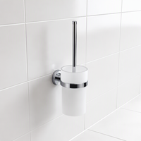 Ensemble de brosse de toilette murale moderne en acier inoxydable avec porte-gobelet en verre pour accessoires de salle de bain d'hôtel