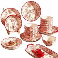 Service de table en porcelaine fine YanJun Rose Queen, élégant ensemble de bols, assiettes, cuillères et baguettes en céramique avec poignées, pour la maison ou comme cadeau