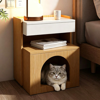 Table de chevet multifonctionnelle en bois pour humains et animaux, avec niche pour chat intégrée, rangement et nid pour chat, table d'appoint pour intérieur