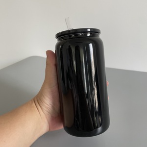 Vaso de Vidrio Negro de 16 oz con Tapa de Plástico para Café Helado, Refrescos, Vaso de Café Reciclable Negro Brillante para Envolturas UV DTF - Product Image 5