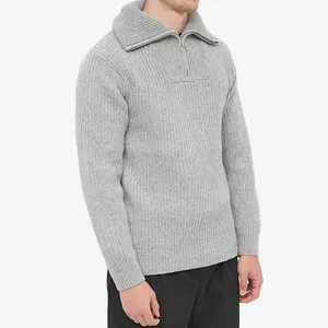 OEM कस्टम 85% कपास 15% ऊन सर्दियों शरद ऋतु गर्म रिब कीप कॉलर बुना हुआ स्वेटर पुरुषों के लिए
