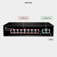 Commutateur PoE actif BAITIAN 8 ports 10/100 Mbps, Ethernet QoS, boîtier métallique, portée extensible 250 m pour caméras IP, alimentation AP
