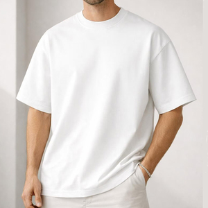 Chemise en jersey tricoté à manches courtes oversize pour homme, style streetwear, 100% coton, 300g, anti-rides, séchage rapide - Product Image 1