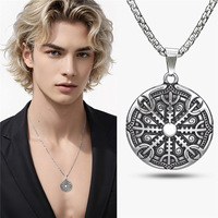 Collier pendentif bouclier viking MECYLIFE en acier inoxydable, bijoux vikings nordiques pour hommes, collier runique