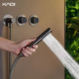 Modern Thermostatic Brass Bath <strong>Shower</strong> Faucet Set In-Wall Rain <strong>Shower</strong> <strong>Head</strong> Brushed Gold Finish Waterfall Soft Spray For - Product Image 4