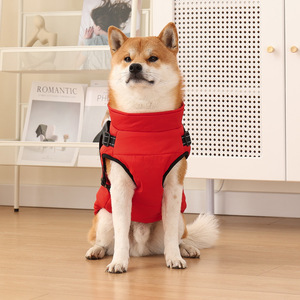 Abrigo de Algodón para Perro, Forrado de Felpa, Grueso, Reflectante, con Arnés, Cálido para Otoño e Invierno, para las Cuatro Estaciones, Color Sólido, Ropa para Mascotas de Poliéster - Product Image 2