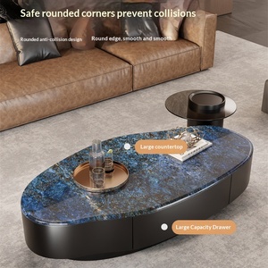 Table basse en pierre microcristalline de style luxe léger avec structure en acier au carbone et espace de rangement pour salon et petits appartements - Product Image 4
