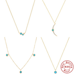 Collar con Colgante de Luna Geométrica y Cadena de Clavícula de Plata de Ley S925 con Turquesa, Estilo Europeo y Americano, Superventas - Product Image 1