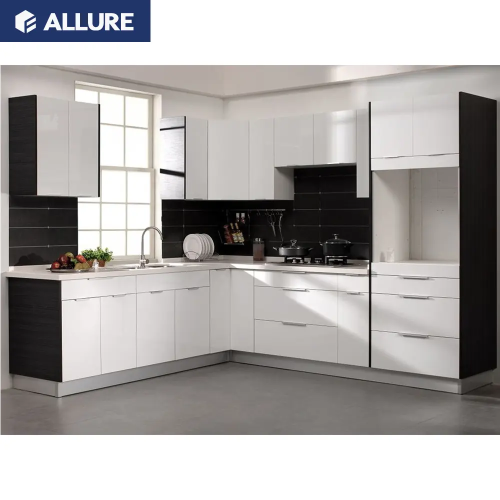 Allure Customized Design Hpl Lacquer Paint Baked Modern Minimalist Durable Kitchen Cabinets Sink Wall Cabinets Melamine Board