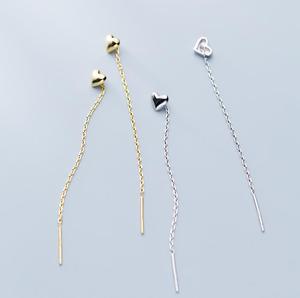 Enhebrador de oreja de cadena larga con forma de corazón pequeño, chapado en oro de 18 quilates, Pendientes colgantes de plata de ley 925, joyería de moda para mujer - Product Image 3