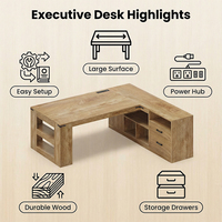 Escritorio Ejecutivo Grande en Forma de L de 70.6 Pulgadas con Estantes de Almacenamiento y Archivador Lateral, Muebles de Oficina