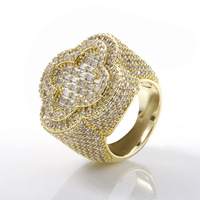 Bague large Fulsun en laiton plaqué or, motif trèfle à quatre feuilles incrusté de zircon, pierre étincelante, style hip-hop pour homme, pour usage quotidien