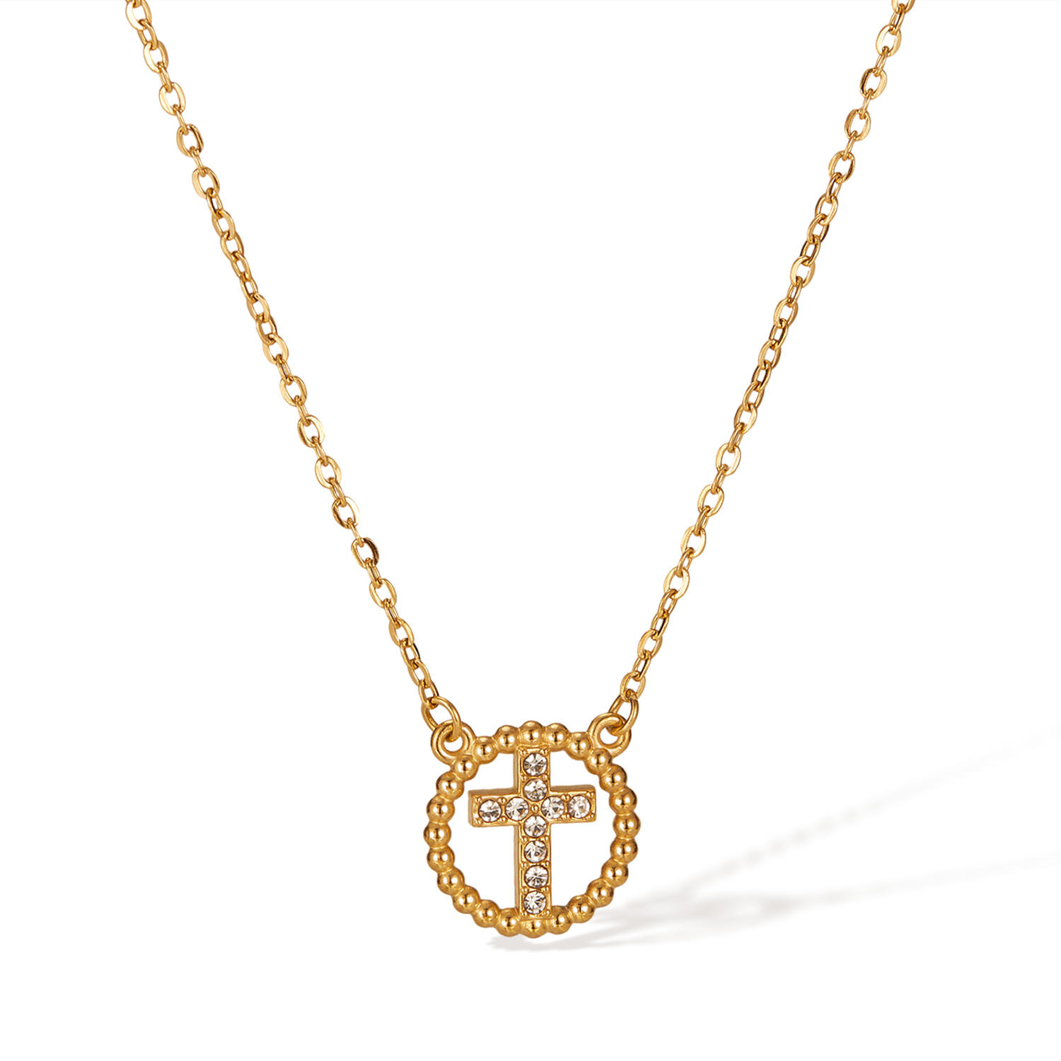 Stainless Steel Ladies Necklace Jewelry Round Hollow Cross Pendant