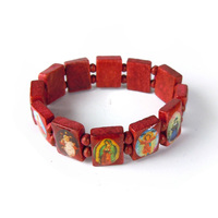 Bracelet en bois élastique pliable, petits panneaux avec Images de traces religieux, jésus et chapelet en bois chrétien, modèles faits à la main