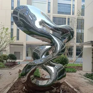 Modern bahçe süs ayna açık dekorasyon için cilalı soyut paslanmaz çelik heykel