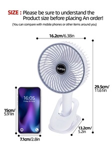 Ventilateur électrique sans fil portable USB à 3 vitesses, ventilateur de circulation à pince pour le camping, le bureau, avec base détachable - Product Image 6