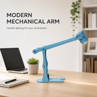 Lampe de bureau LED à bras articulé sans fil, rechargeable 2000 mAh, en métal, réglable 3 couleurs, intensité variable pour chevet et bureau