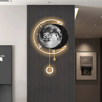 Horloge murale numérique LED de luxe nordique, motif ciel étoilé et pleine lune, cadre néon incurvé, calendrier perpétuel, température