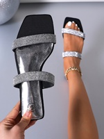 Sandales plates pour femmes à strass, mules à bout carré et deux brides, parfaites pour la plage et le quotidien en été