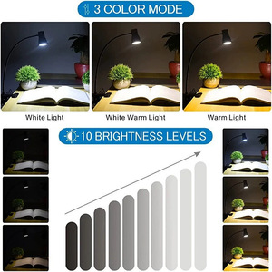 Flexible Gooseneck Clip‑On LED Desk <b>Lamp</b> Adjustable Clamp Reading Light Eye‑Care <b>Table</b> <b>Lamp</b> For Bedroom Dorm <b>Study</b> Office - Product Image 6