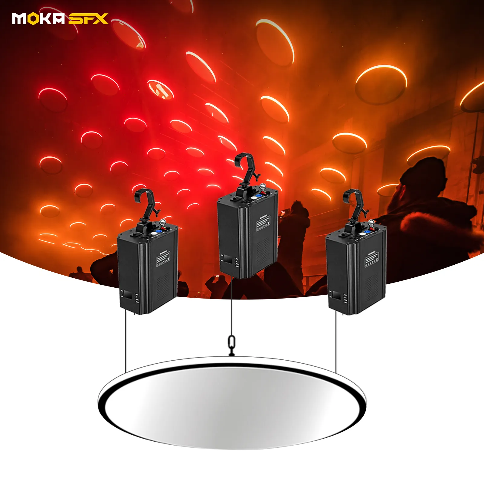 Moka sfx özelleştirilmiş Rgb 3In1 kinetik piksel halka ışık Dmx vinç Led kinetik sanat aydınlatma sistemi