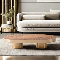 Table basse ovale au design moderne et élégant Base en acier durable Table d'appoint en bois MDF Salon Salle à manger Maison Villa Table à thé parfaite