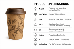 Vaso de Café Desechable de Papel Kraft con Impresión de Logotipo OEM Personalizado, con Ilustración Botánica <span class=keywords><strong>Vintage</strong></span>, Vaso para Llevar Bebidas Calientes - Product Image 4