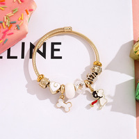 HS124 Bracelet à breloques Pan en acier inoxydable doré, bracelet perlé DIY pour femme, bijoux hypoallergéniques inaltérables, vente en gros