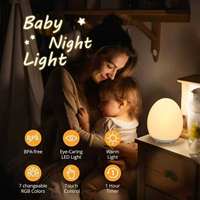 Lámpara Nocturna con Forma de Huevo, Éxito de Ventas en Comercio Electrónico, Cuidado de la Vista, RGB con Cambio de Color, Apta para Bebés, Carga USB, Temporizador, 1800 mAh