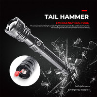 Lampe torche LED zoomable haute puissance XHP 90 rechargeable longue portée super lumineuse avec corps en alliage d'aluminium et marteau de sécurité intégré