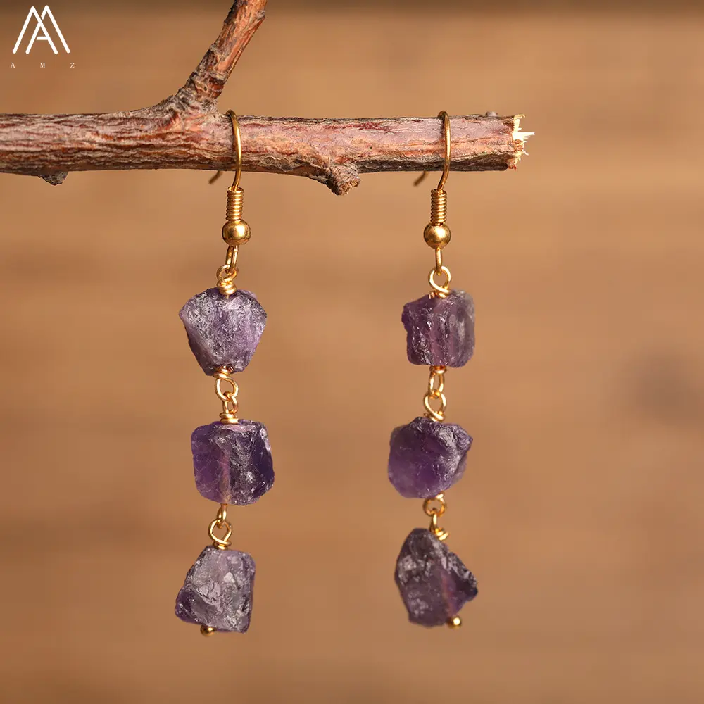 Dainty Crystal Earring Boho Jewelry for Women , Natural Gemstone Bead handmade Dangle Earrings