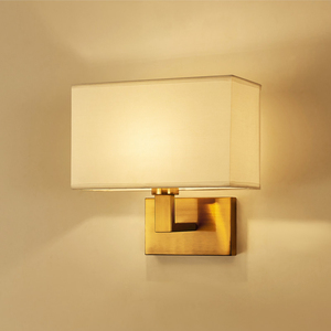 Modern Style E27 Base <strong>Rectangle</strong> Sconce <strong>Lamp</strong> <strong>Fabric</strong> <strong>Shade</strong> Bedside Wall <strong>Lamp</strong> for Hotel LED Light Source Aluminum Copper Golden - Product Image 4
