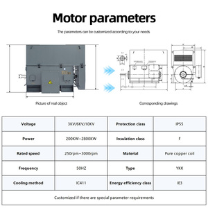 มอเตอร์เหนี่ยวนำไฟฟ้ากระแสสลับแรงดันสูง 6KV 250KW~1400KW 10 โพล 600 รอบต่อนาที แบบสามเฟส อะซิงโครนัส IP55 50Hz ประสิทธิภาพ IE3 - Product Image 3