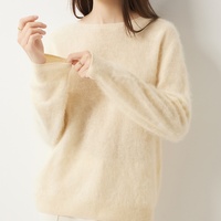 Großhandelslieferant Damen Weicher Gebürsteter Pullover Rundhals-Strickware Herbst Winter Pullover mit Eigenem Logo Gestrickter Sweater