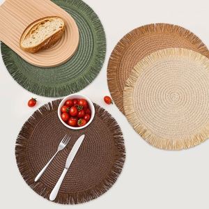 Mantel Individual de Comedor Estilo Nórdico Sencillo Europeo, de Papel Tejido Biodegradable, Aislante Térmico, Antideslizante, con Borde de Borlas, para el Hogar, Venta Transfronteriza - Product Image 2
