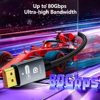 Cable DP 2.1 OEM ODM de 1m 1.5m 2m 3m 80Gbps 16K 60Hz Macho a Macho, Cable DP con Revestimiento de Oro para Laptop, TV y Computadora