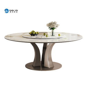 Mesa de Comedor Redonda de Piedra Sinterizada de Lujo Moderno con Patas de Acero Inoxidable Dorado, Juego de Comedor Ecológico e Impermeable - Product Image 2