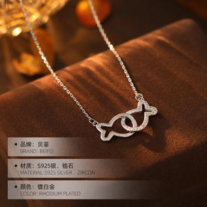 Gioielli di moda 925 argento Sterling carino doppio pesce bacio collana pendente per le donne - Product Image 5