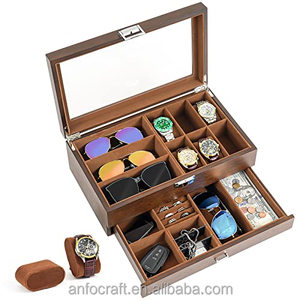 Lớn nhà mát lưu trữ bằng gỗ Organizer với Glass Top Man hộp đồng hồ và đồ trang sức Túi bộ sưu tập hiển thị trường hợp - Product Image 1